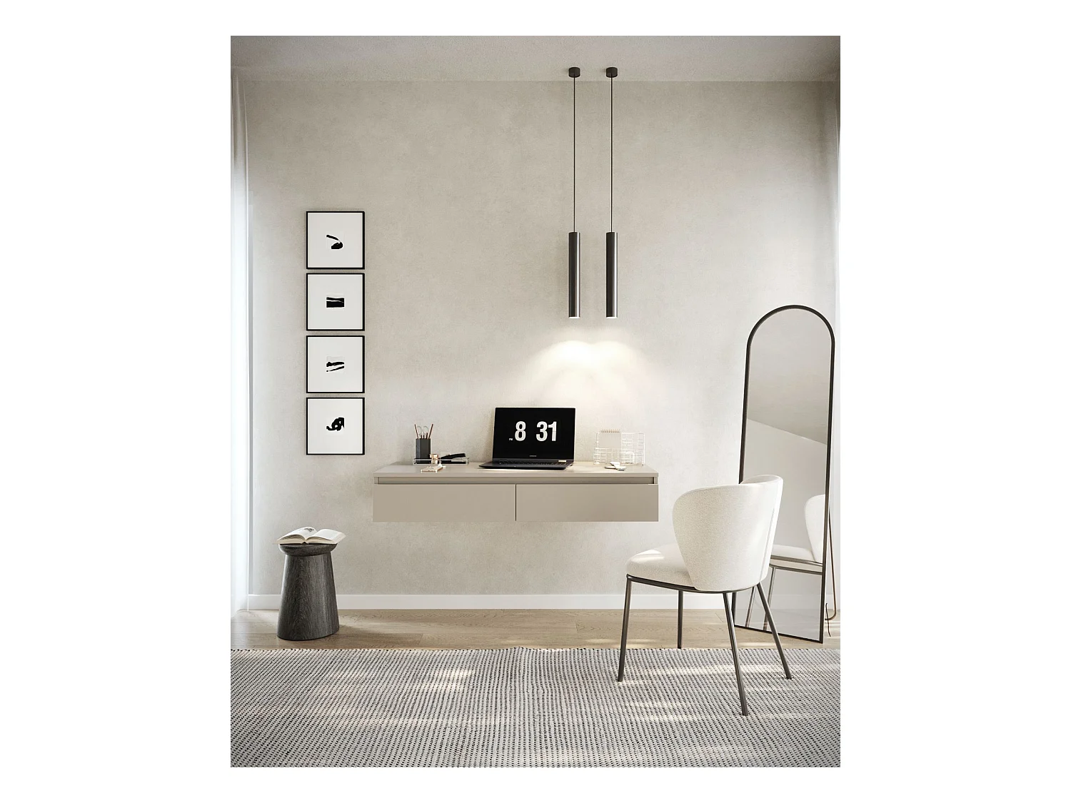 Coiffeuse avec bureau 2 tiroirs - 120 cm - grège - BEMMI