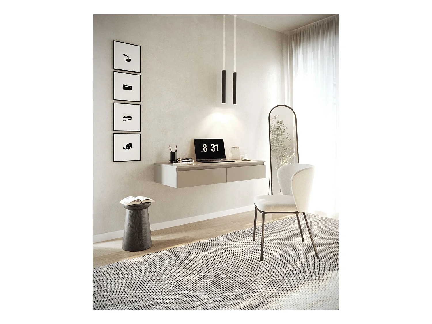 Coiffeuse avec bureau 2 tiroirs - 120 cm - grège - BEMMI