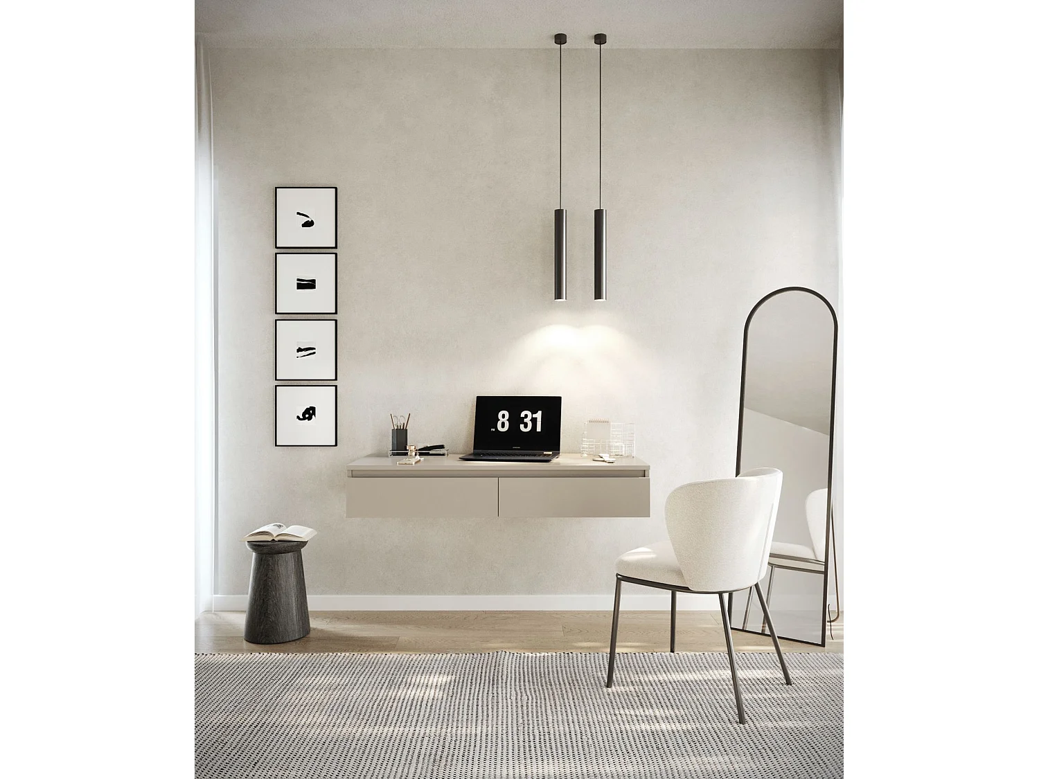 Coiffeuse avec bureau 2 tiroirs - 120 cm - grège - BEMMI