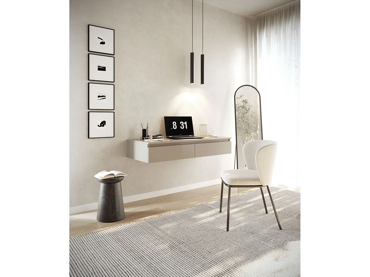 Coiffeuse avec bureau 2 tiroirs - 120 cm - grège - BEMMI