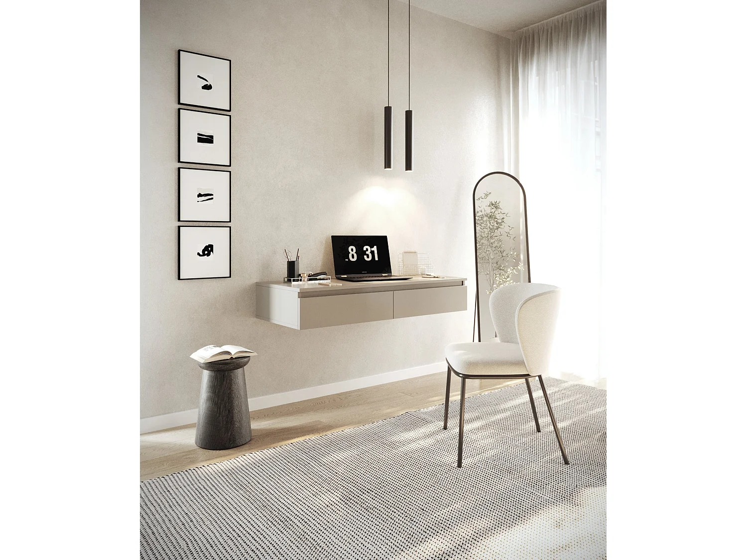 Tocador con scrivania e 2 cassetti -120 cm -greige -BEMMI