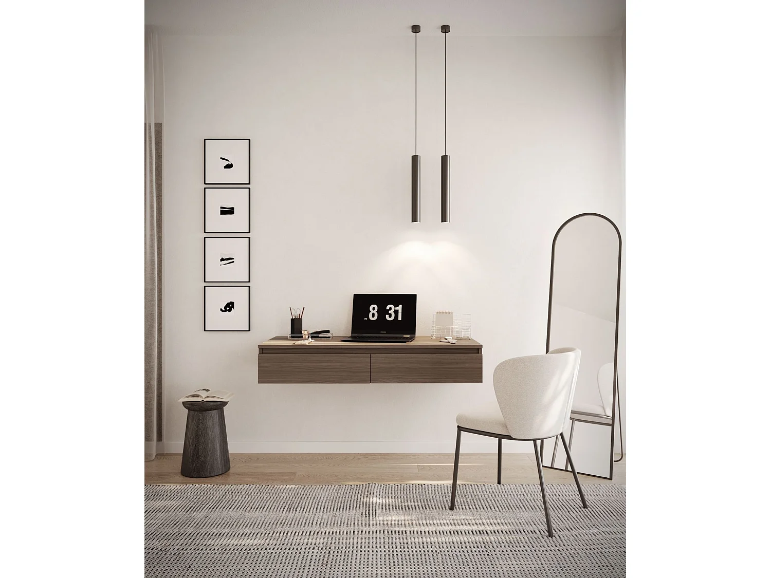 Coiffeuse avec bureau 2 tiroirs - 120 cm - noyer du Wisconsin- BEMMI