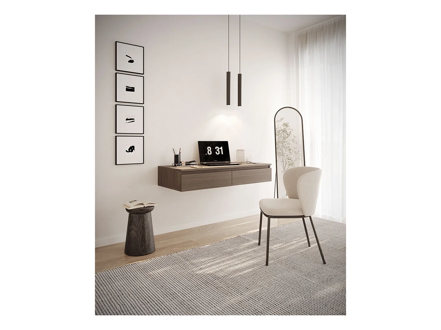 Coiffeuse avec bureau 2 tiroirs - 120 cm - noyer du Wisconsin- BEMMI