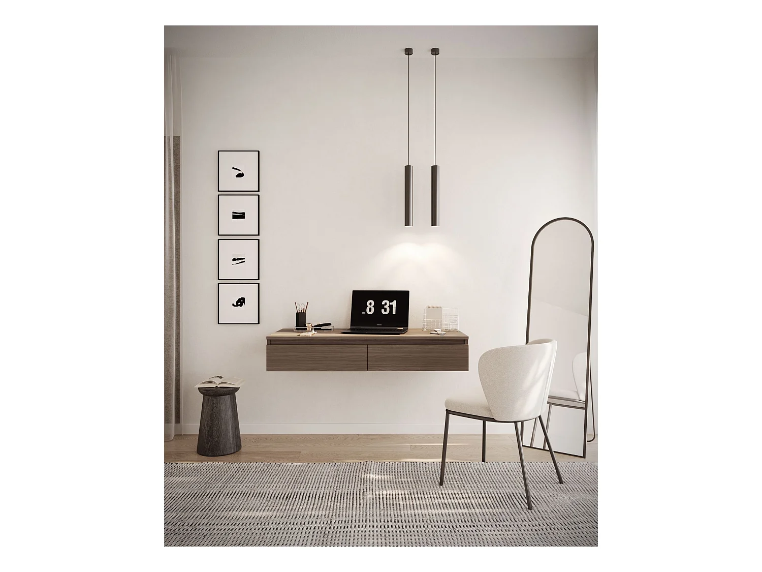 Hängeschreibtisch / Schminktisch mit Schubladen - Nussbaum Wisconsin - 120 cm - BEMMI