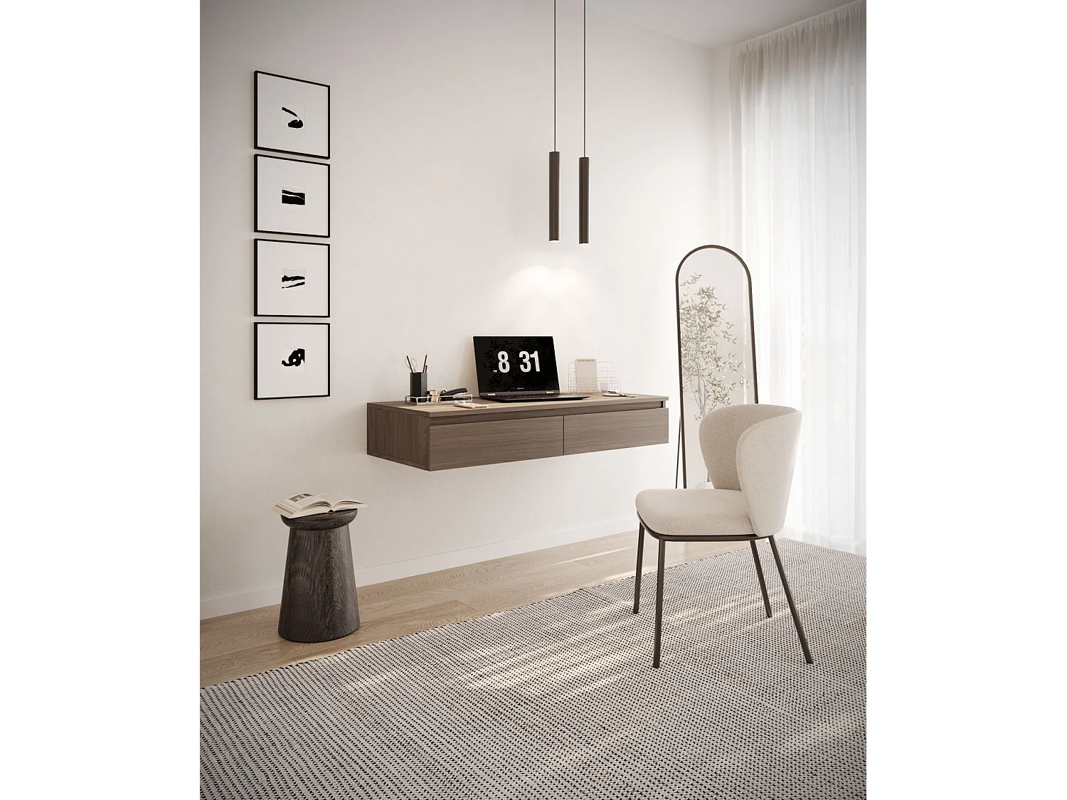 Coiffeuse avec bureau 2 tiroirs - 120 cm - noyer du Wisconsin- BEMMI