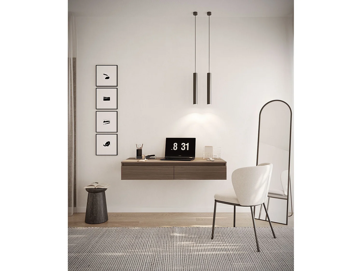 Coiffeuse bureau avec 2 tiroirs - 120 cm - noyer du Wisconsin- BEMMI