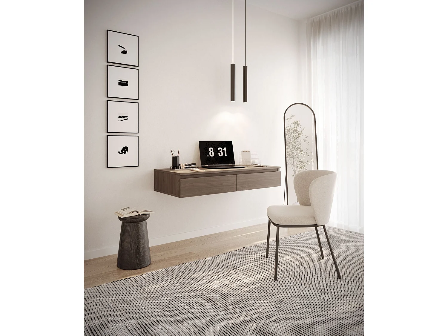 Coiffeuse bureau avec 2 tiroirs - 120 cm - noyer du Wisconsin- BEMMI