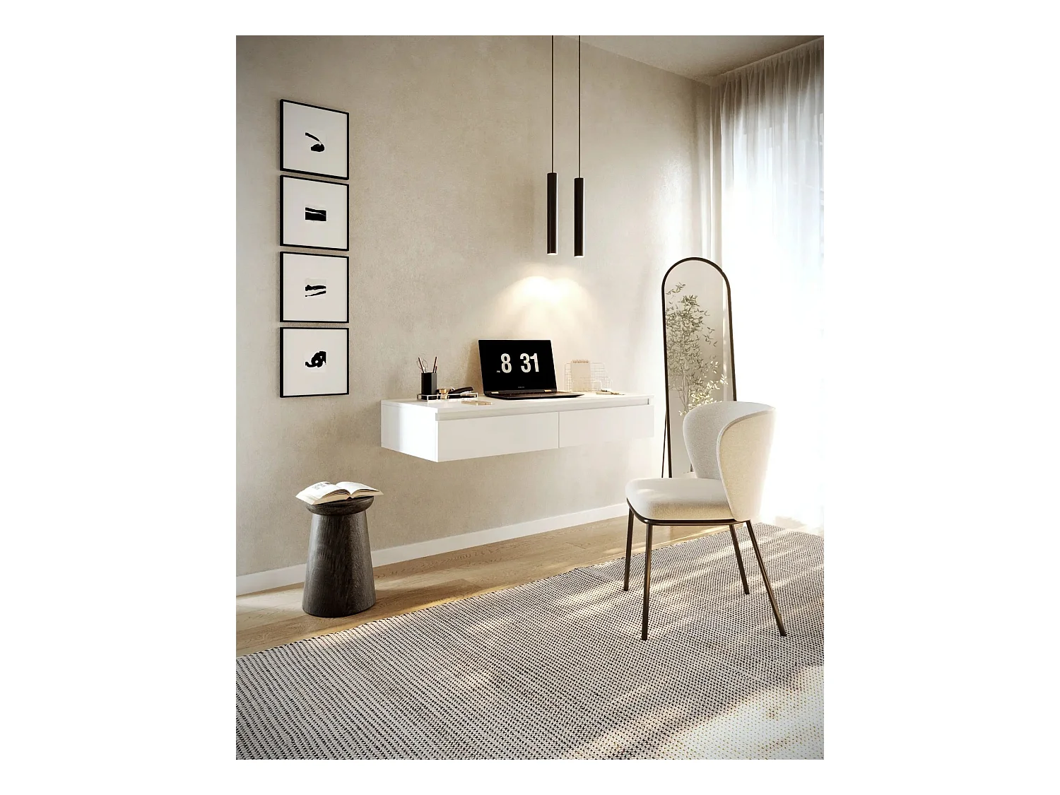 Coiffeuse avec bureau 2 tiroirs - 120 cm - blanc- BEMMI