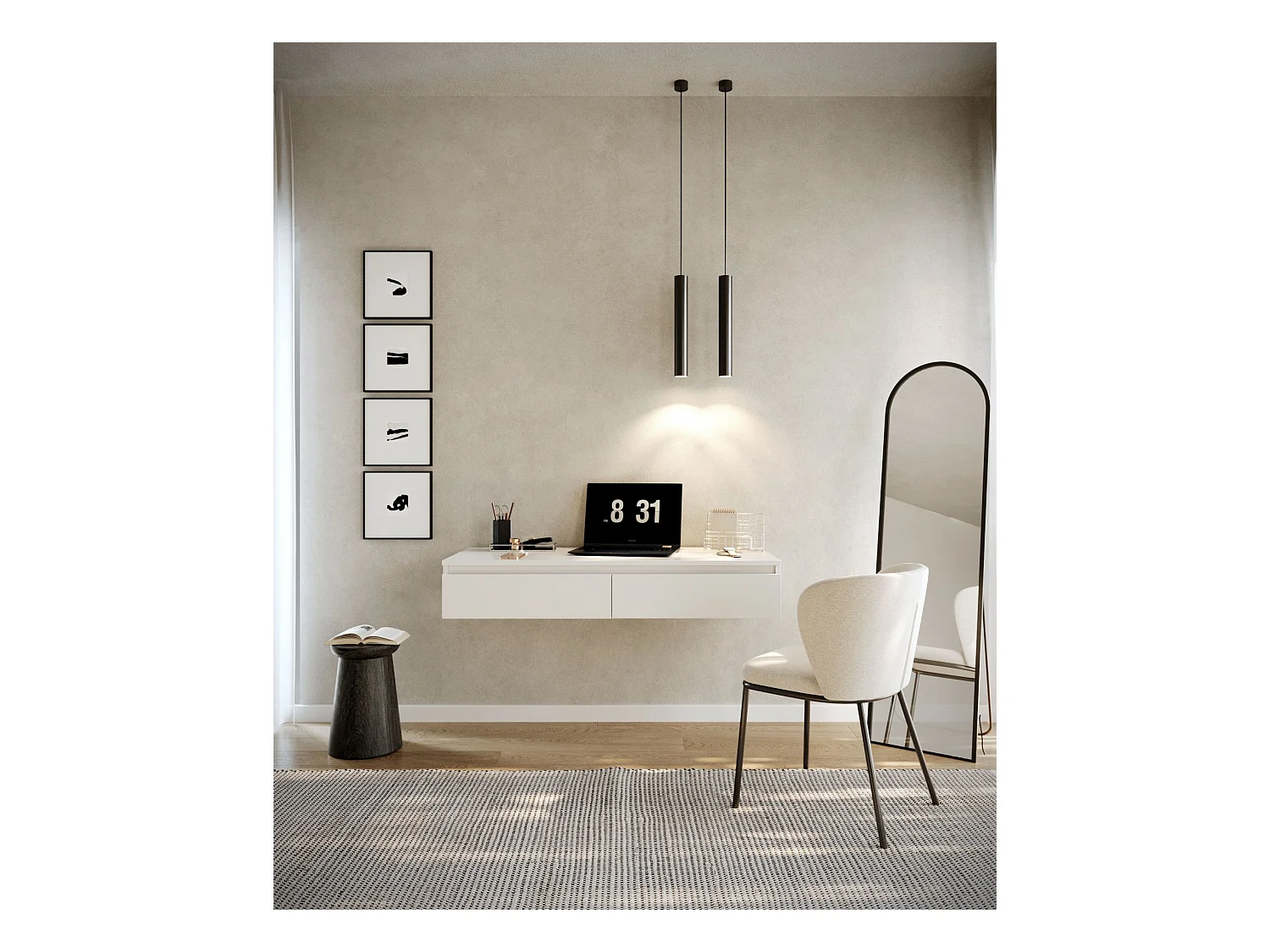 Hängeschreibtisch / Schminktisch mit Schubladen - Weiß - 120 cm - BEMMI