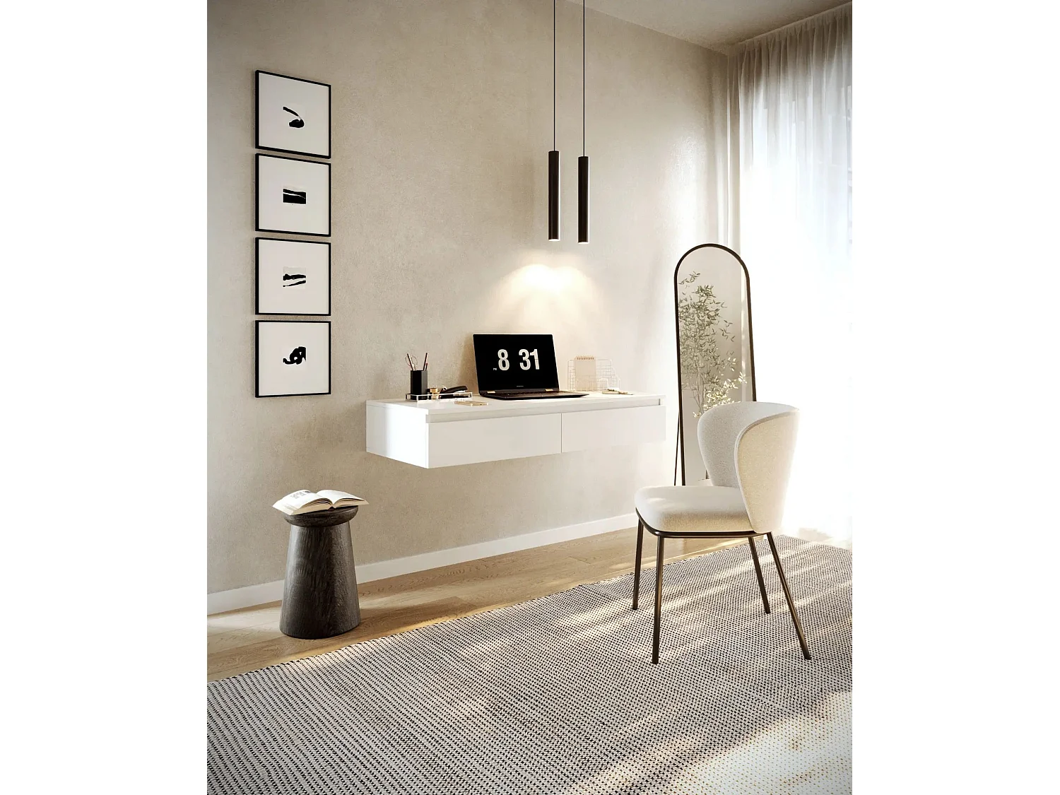 Coiffeuse avec bureau 2 tiroirs - 120 cm - blanc- BEMMI