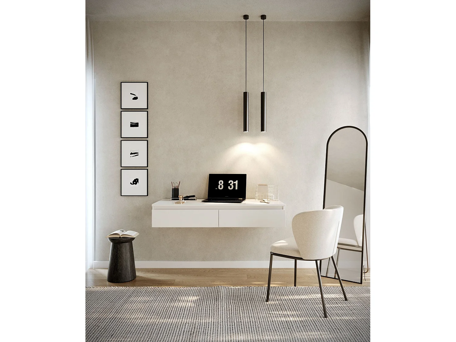 Coiffeuse bureau avec 2 tiroirs - 120 cm - blanc- BEMMI