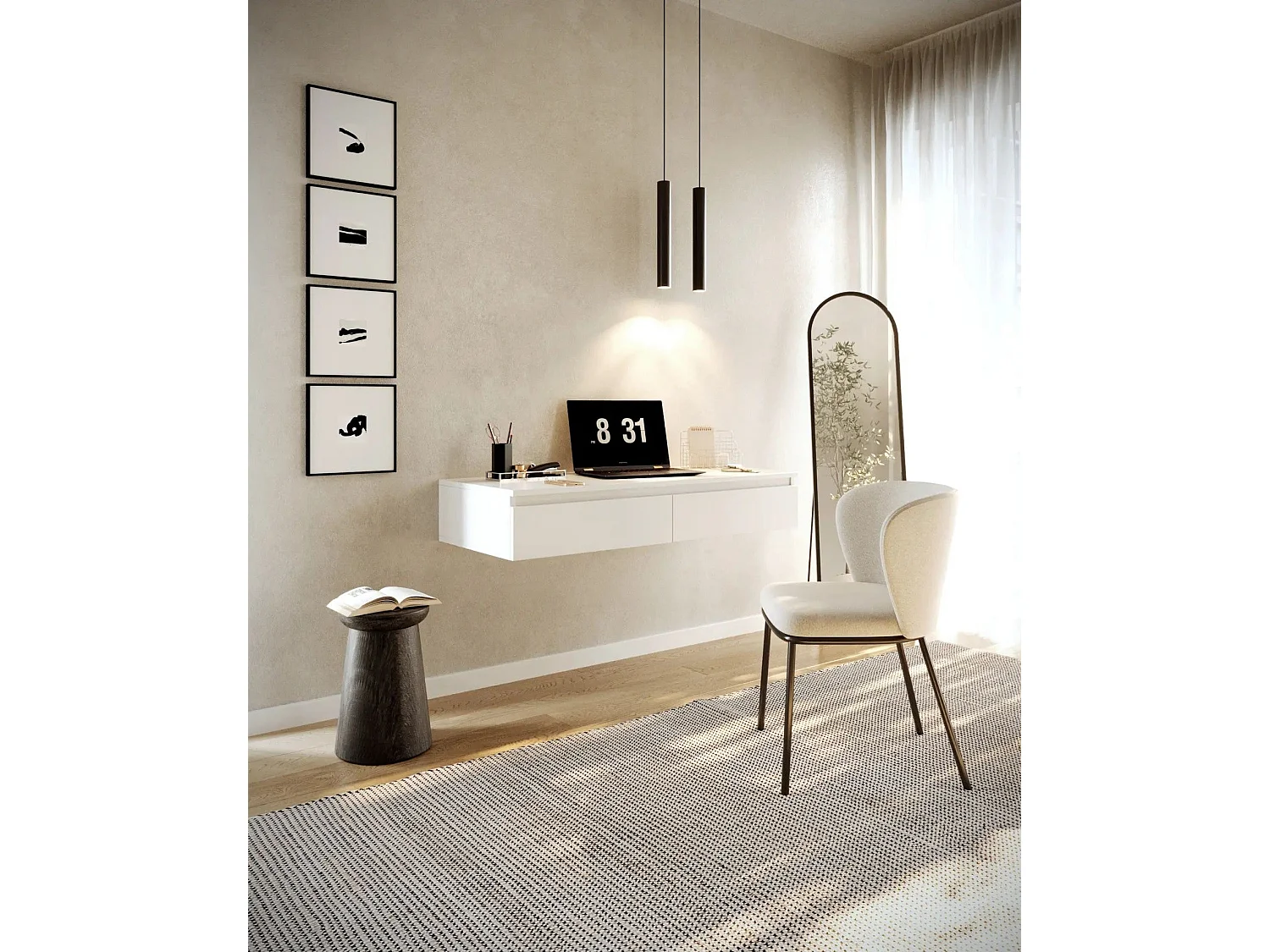 Coiffeuse bureau avec 2 tiroirs - 120 cm - blanc- BEMMI
