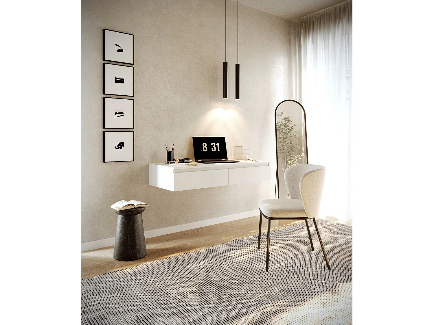 Tocador con scrivania e 2 cassetti -120 cm -bianco -BEMMI