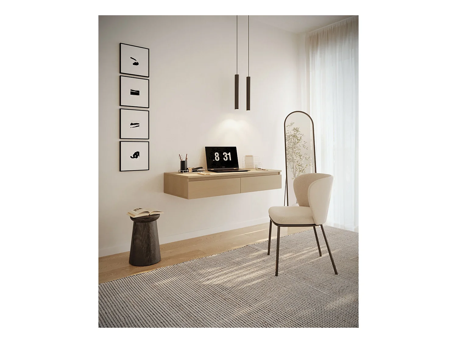 Coiffeuse avec bureau 2 tiroirs - 120 cm - chêne de Lindberg- BEMMI