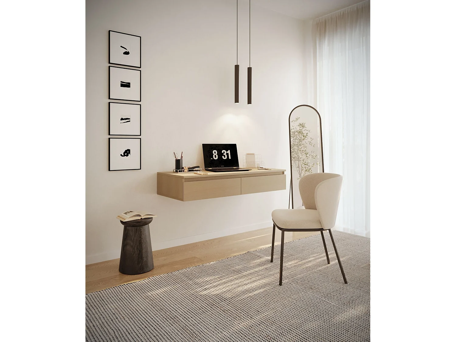 Coiffeuse bureau avec 2 tiroirs - 120 cm - chêne de Lindberg- BEMMI