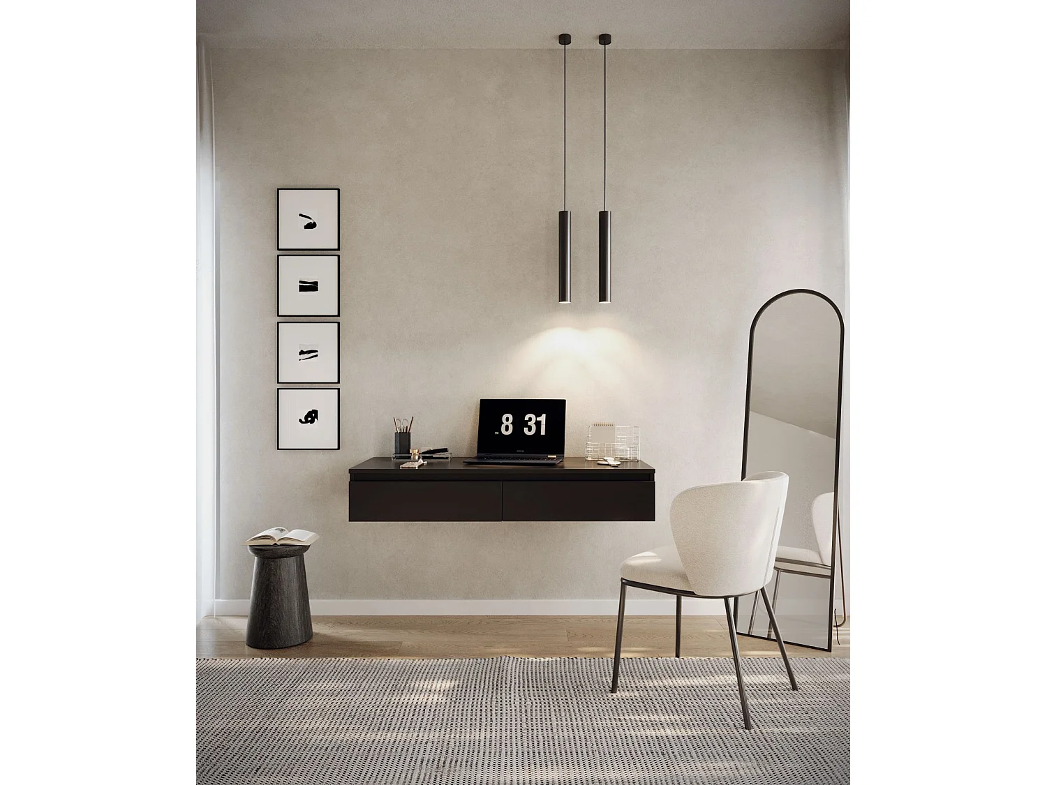 Coiffeuse avec bureau 2 tiroirs - 120 cm - noir- BEMMI