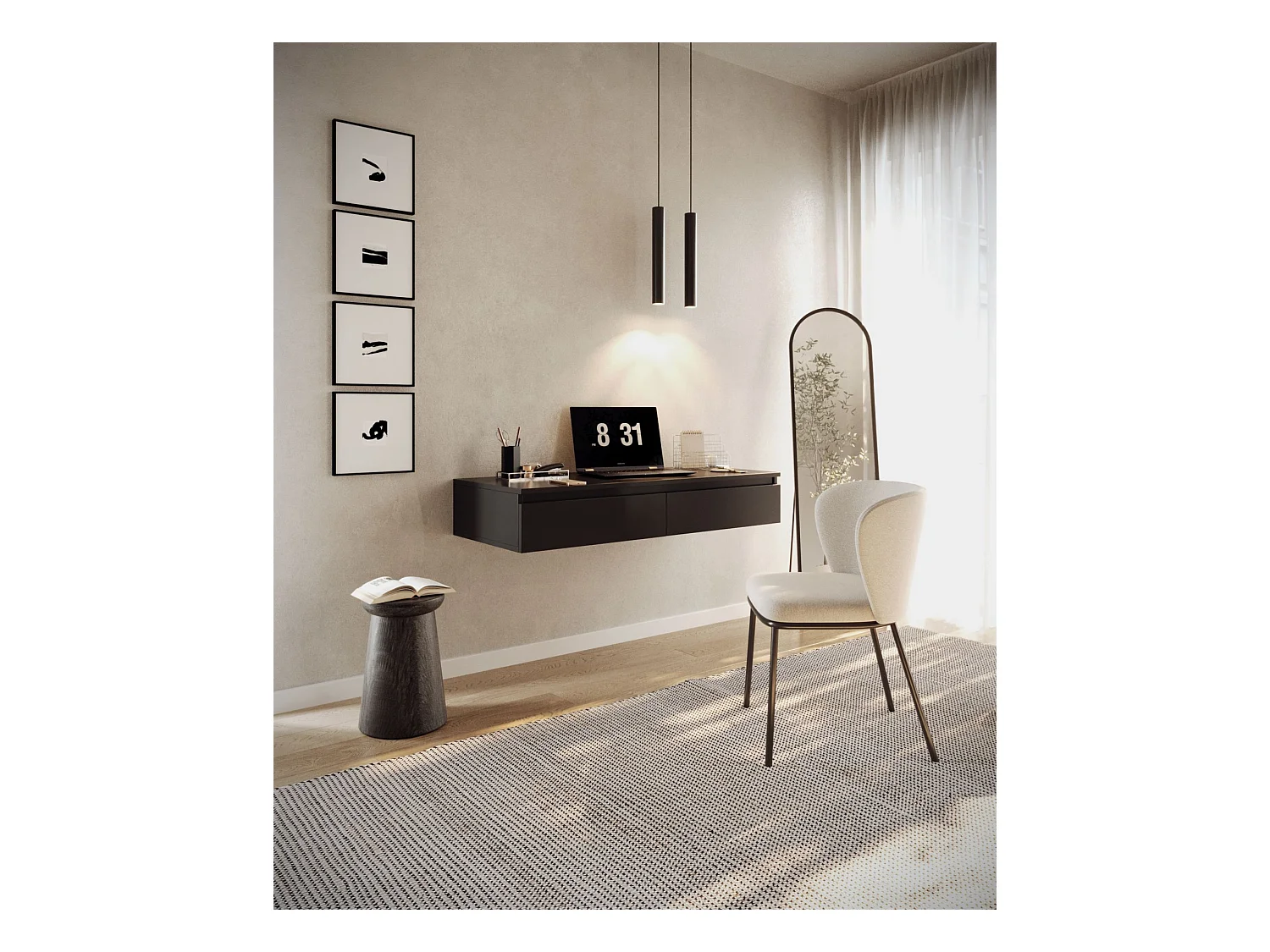 Coiffeuse avec bureau 2 tiroirs - 120 cm - noir- BEMMI
