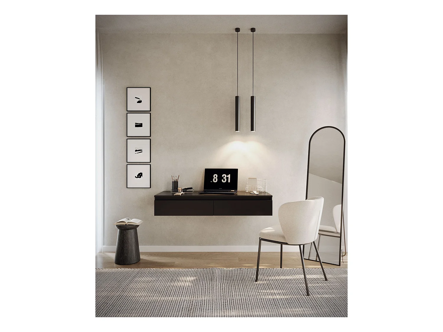 Hängeschreibtisch / Schminktisch mit Schubladen - Schwarz - 120 cm - BEMMI
