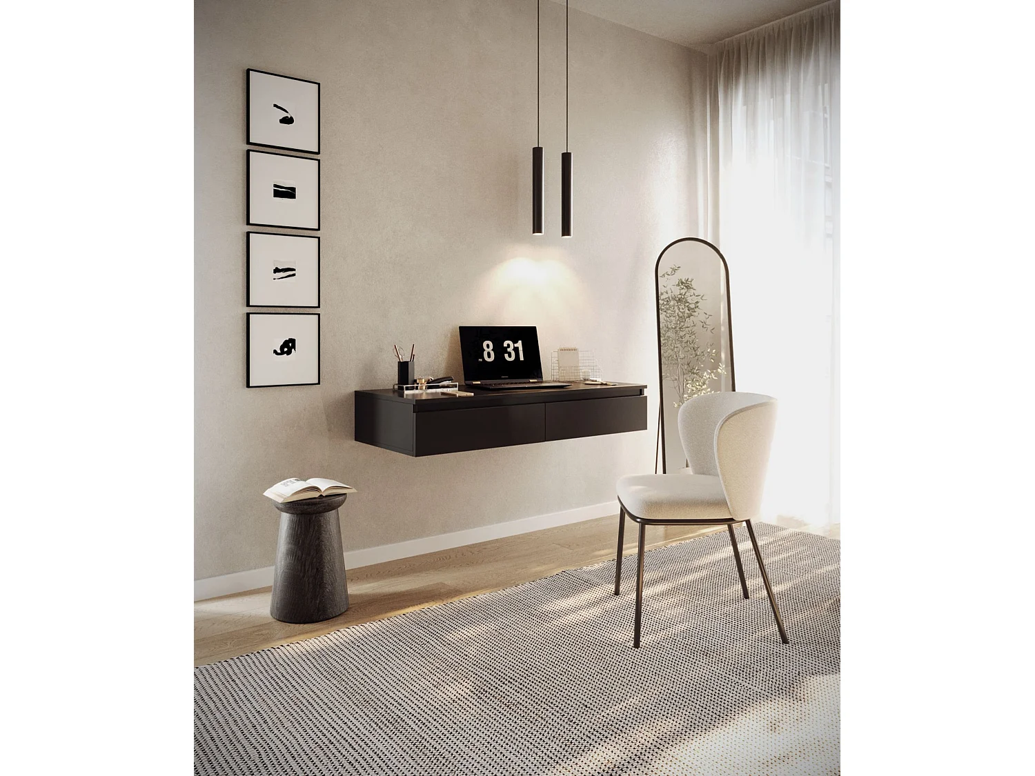 Coiffeuse avec bureau 2 tiroirs - 120 cm - noir- BEMMI