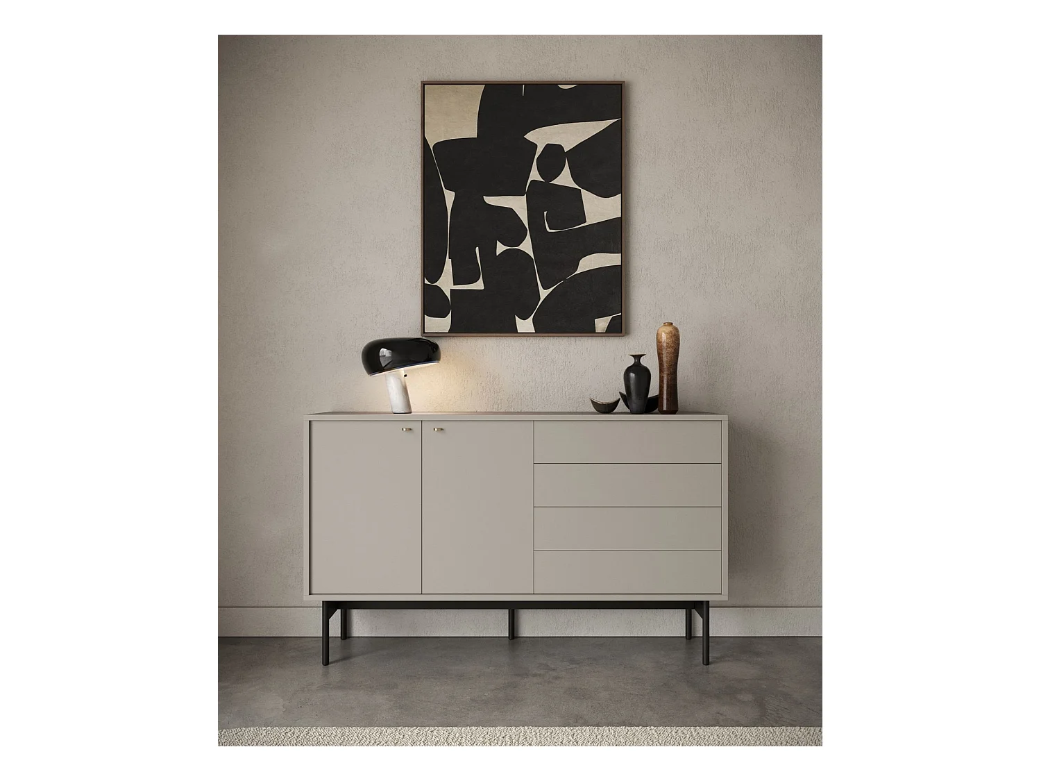 Buffet 2 portes avec 2 tiroirs - 154cm - grège - OLAR