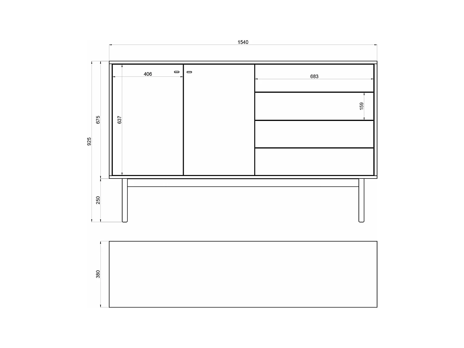 Buffet 2 portes avec 2 tiroirs - 154cm - grège - OLAR