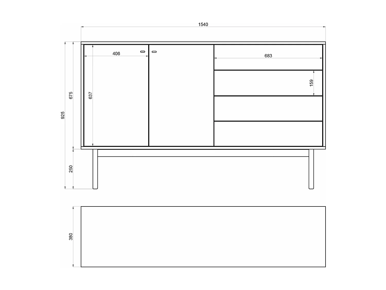 Sideboard mit 4 Schubladen - Greige - 154 cm - OLAR