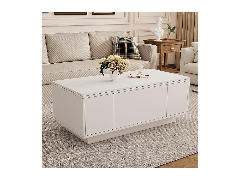 Table basse avec mécanisme de levage moderne double espace de rangement caché blanc
