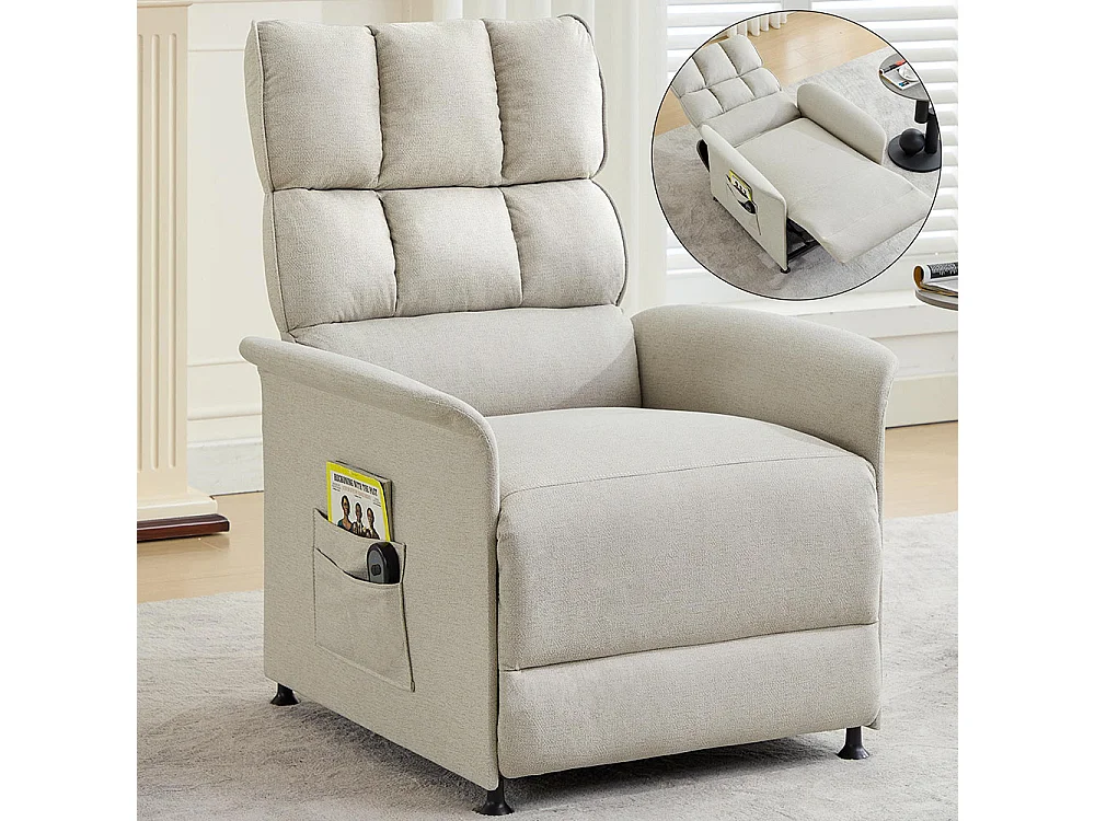 Fauteuil relax fauteuil TV avec télécommande avec sac de rangement beige