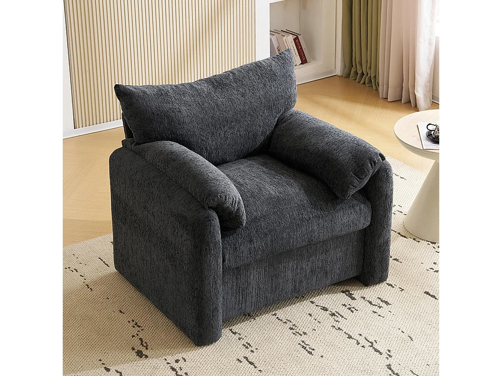 Fauteuil tissu chenille canapé une place chaise de détente convient pour le salon et la chambre à coucher gris