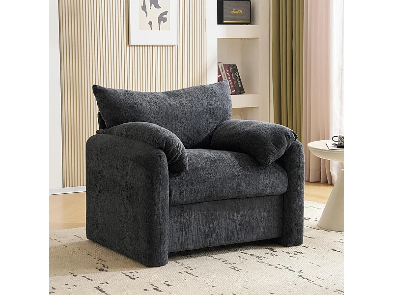 Fauteuil tissu chenille canapé une place chaise de détente convient pour le salon et la chambre à coucher gris