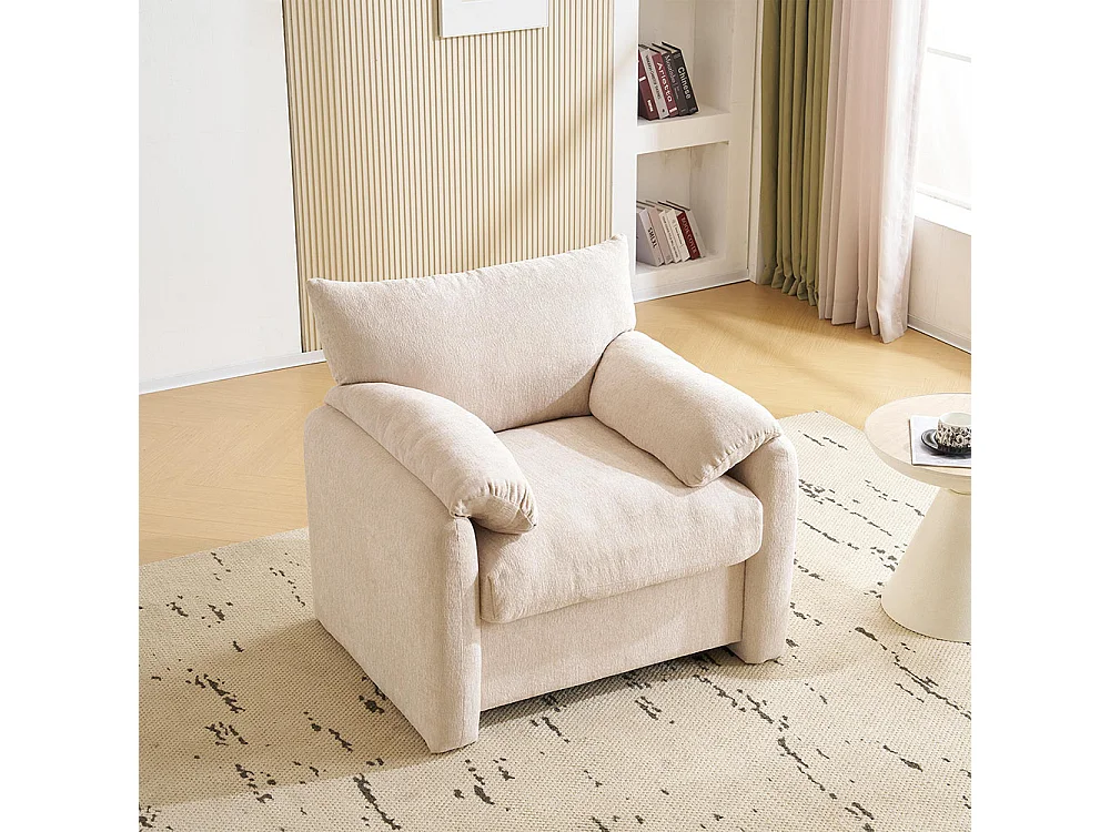 Fauteuil tissu chenille canapé une place chaise de détente convient pour le salon et la chambre à coucher beige