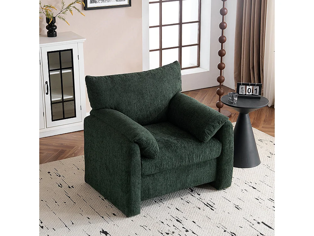 Fauteuil tissu chenille canapé une place chaise de détente convient pour le salon et la chambre à coucher vert