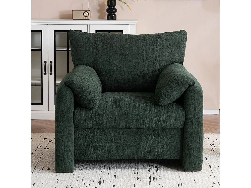 Fauteuil tissu chenille canapé une place chaise de détente convient pour le salon et la chambre à coucher vert
