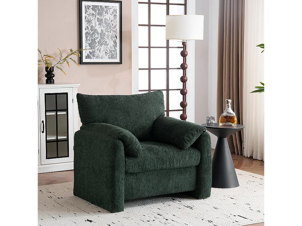 Fauteuil tissu chenille canapé une place chaise de détente convient pour le salon et la chambre à coucher vert