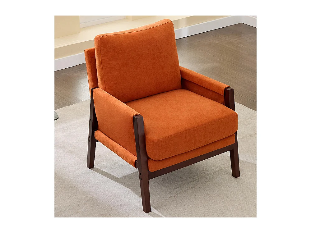 Fauteuil rembourré structure en bois massif tissu en velours chenille orange
