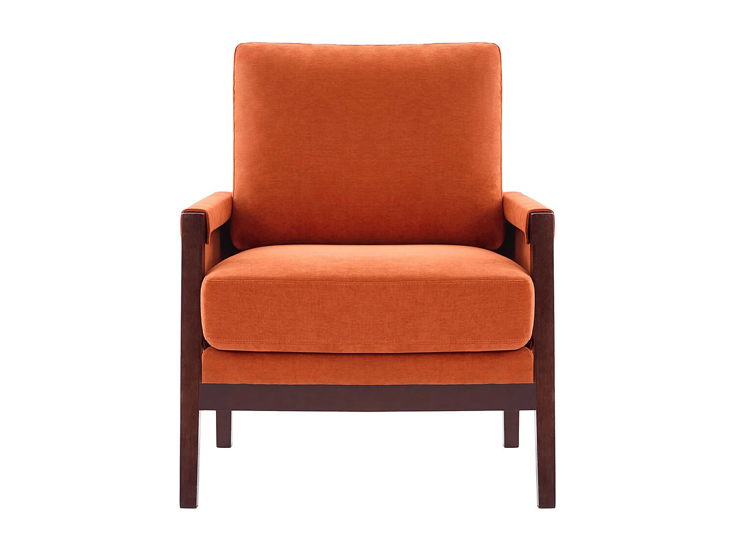 Fauteuil rembourré structure en bois massif tissu en velours chenille orange