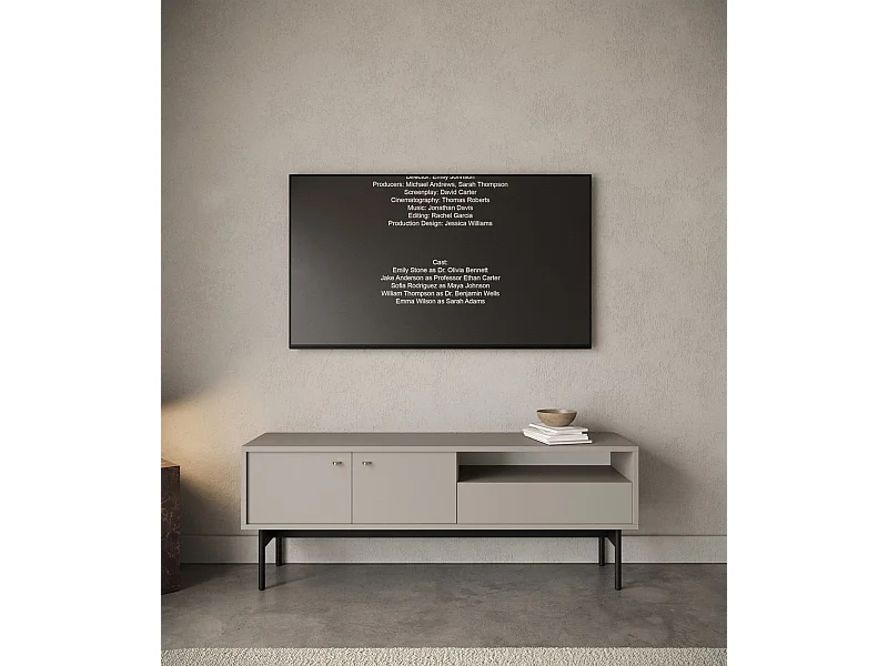 Meuble TV 2 portes avec tiroir - 154 cm - grège - OLAR