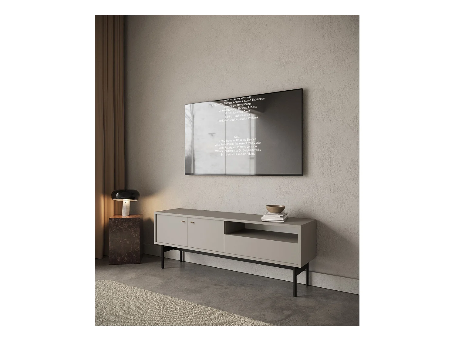 Mobile TV con 2 ante e cassetto - 154 cm - greige -OLAR