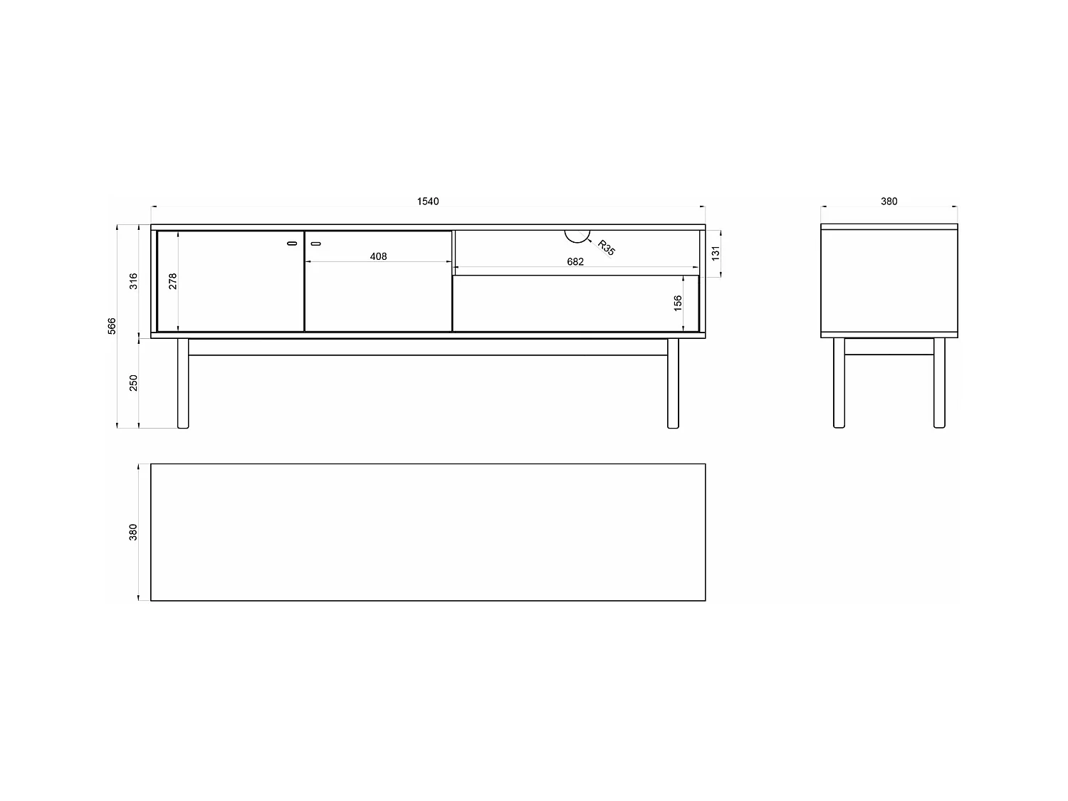 Mobile TV con 2 ante e cassetto - 154 cm - greige -OLAR