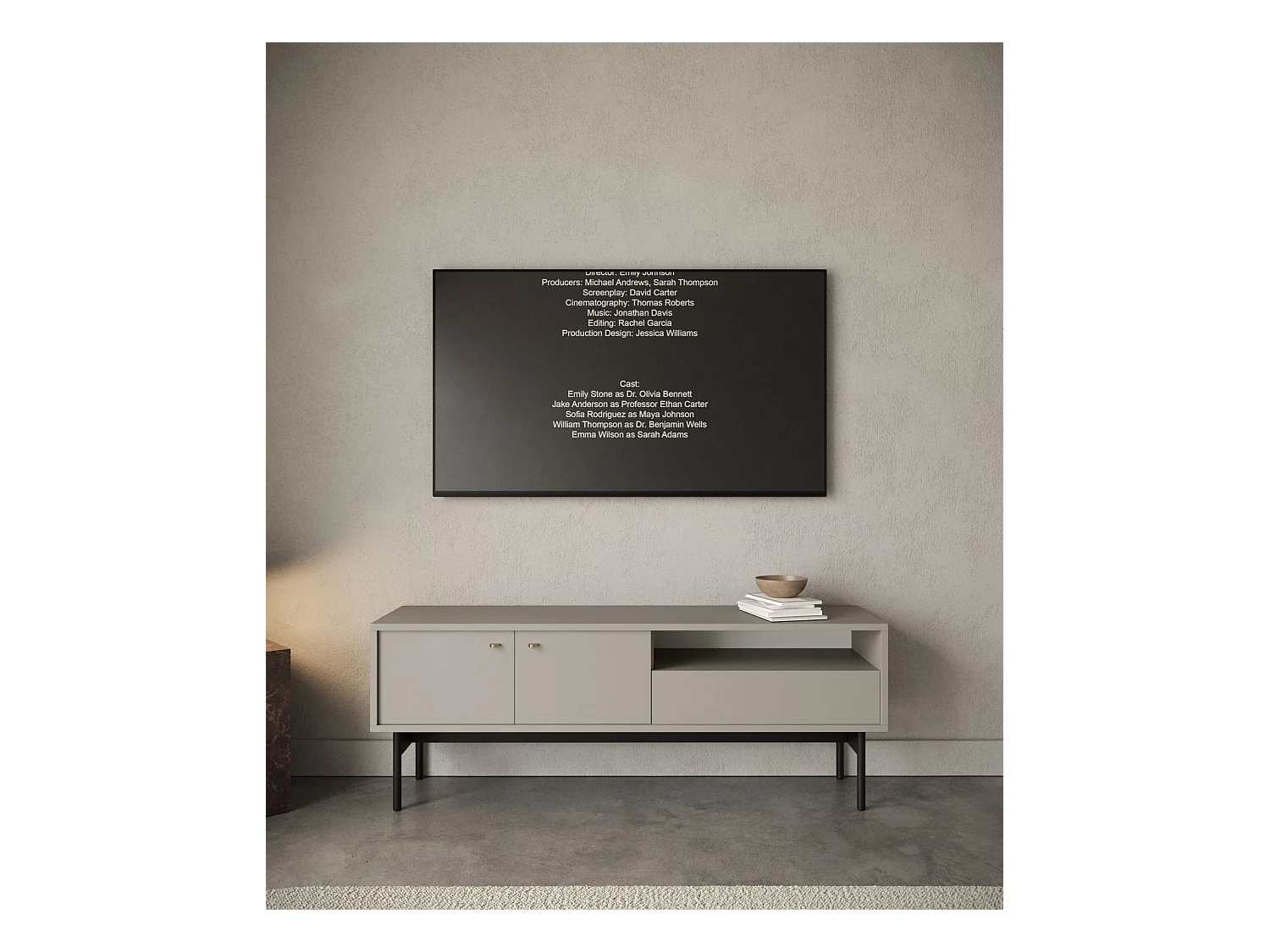 Meuble TV 2 portes avec tiroir - 154 cm - grège - OLAR