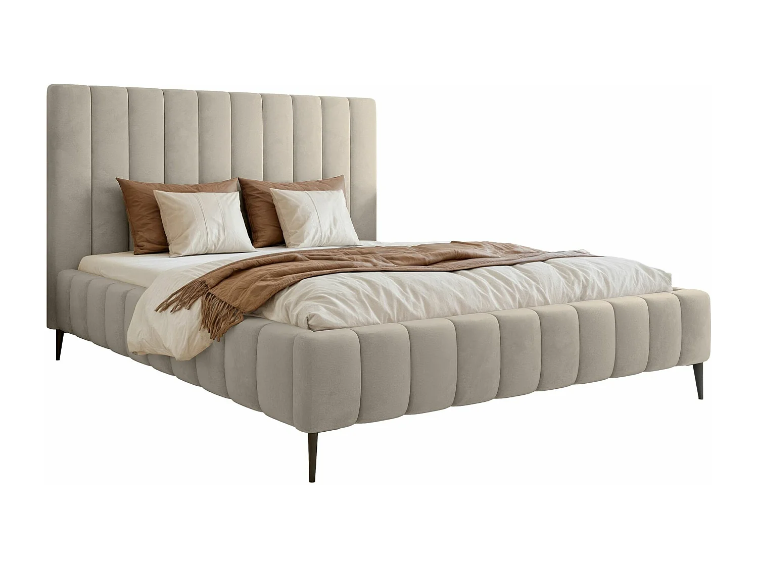 Polsterbett 160x200 cm - mit Bettkasten - Metallfüße - hellbeige - FIARRO