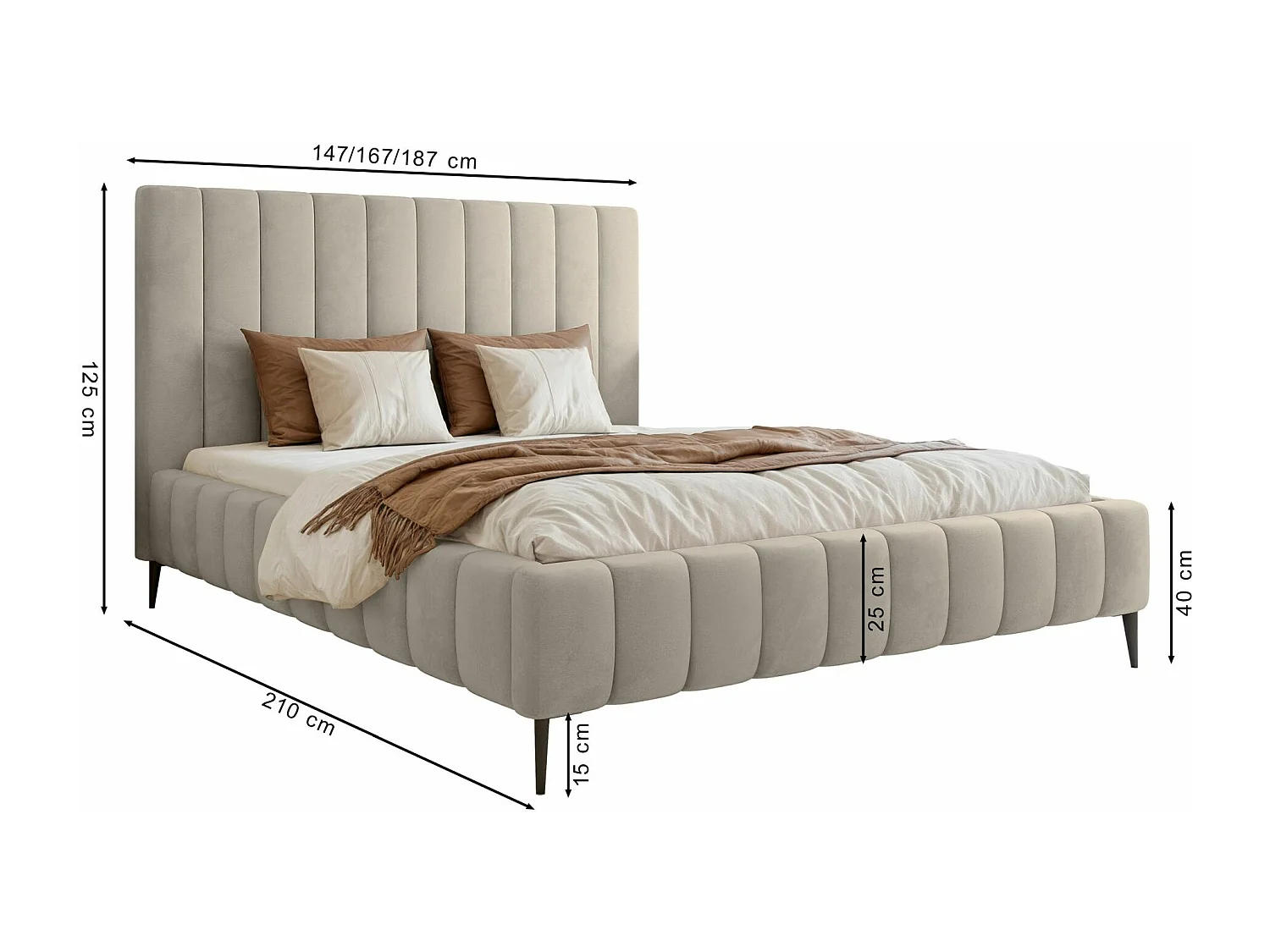 Lit coffre avec pieds - 140x200 cm - en tissu velours marine - FIARRO