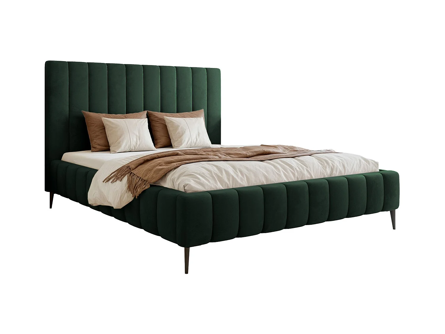 Opbergbed met poten - 160x200 cm - in donkergroene fluwelen stof - FIARRO