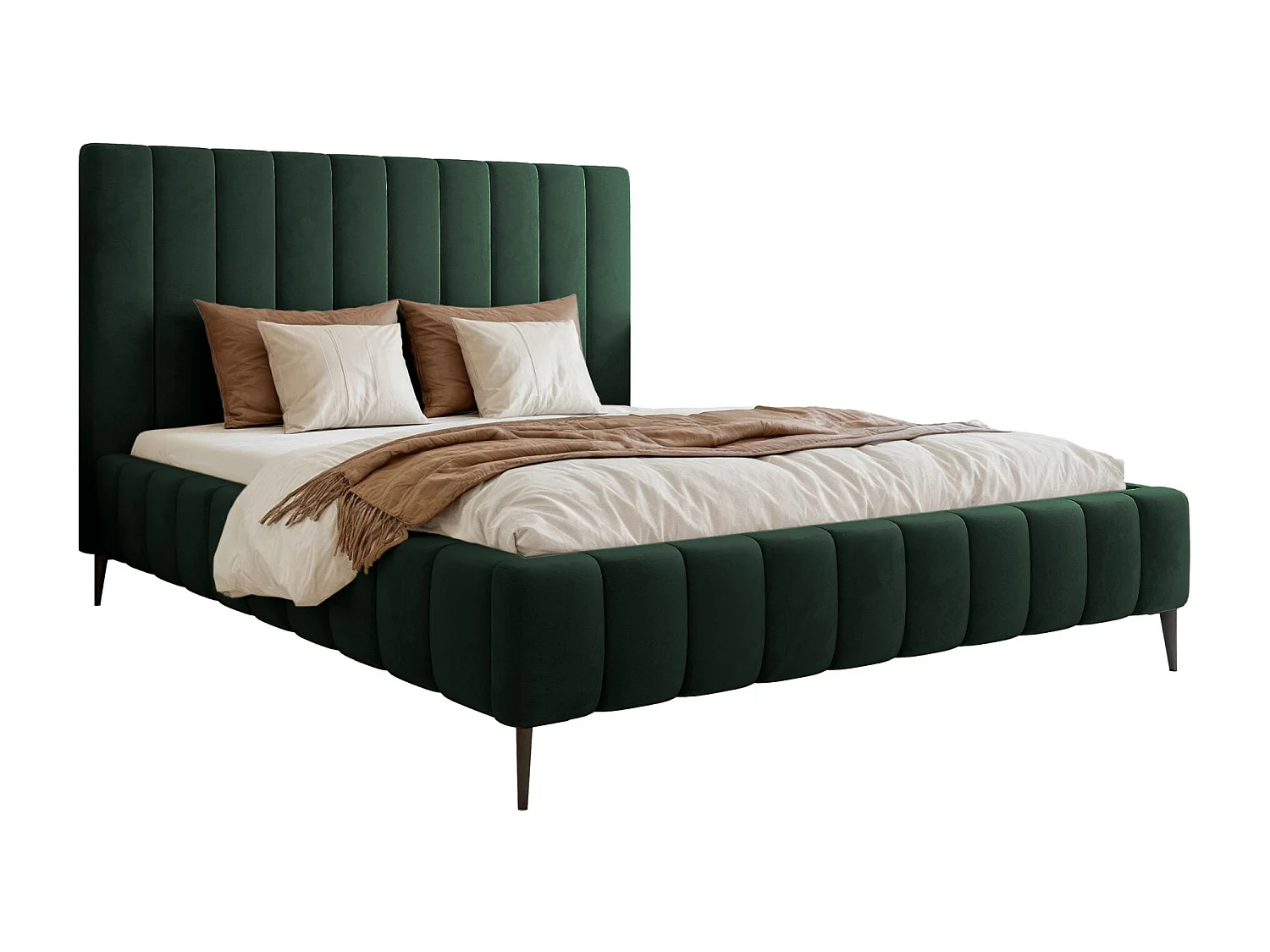 Opbergbed met poten - 160x200 cm - in donkergroene fluwelen stof - FIARRO