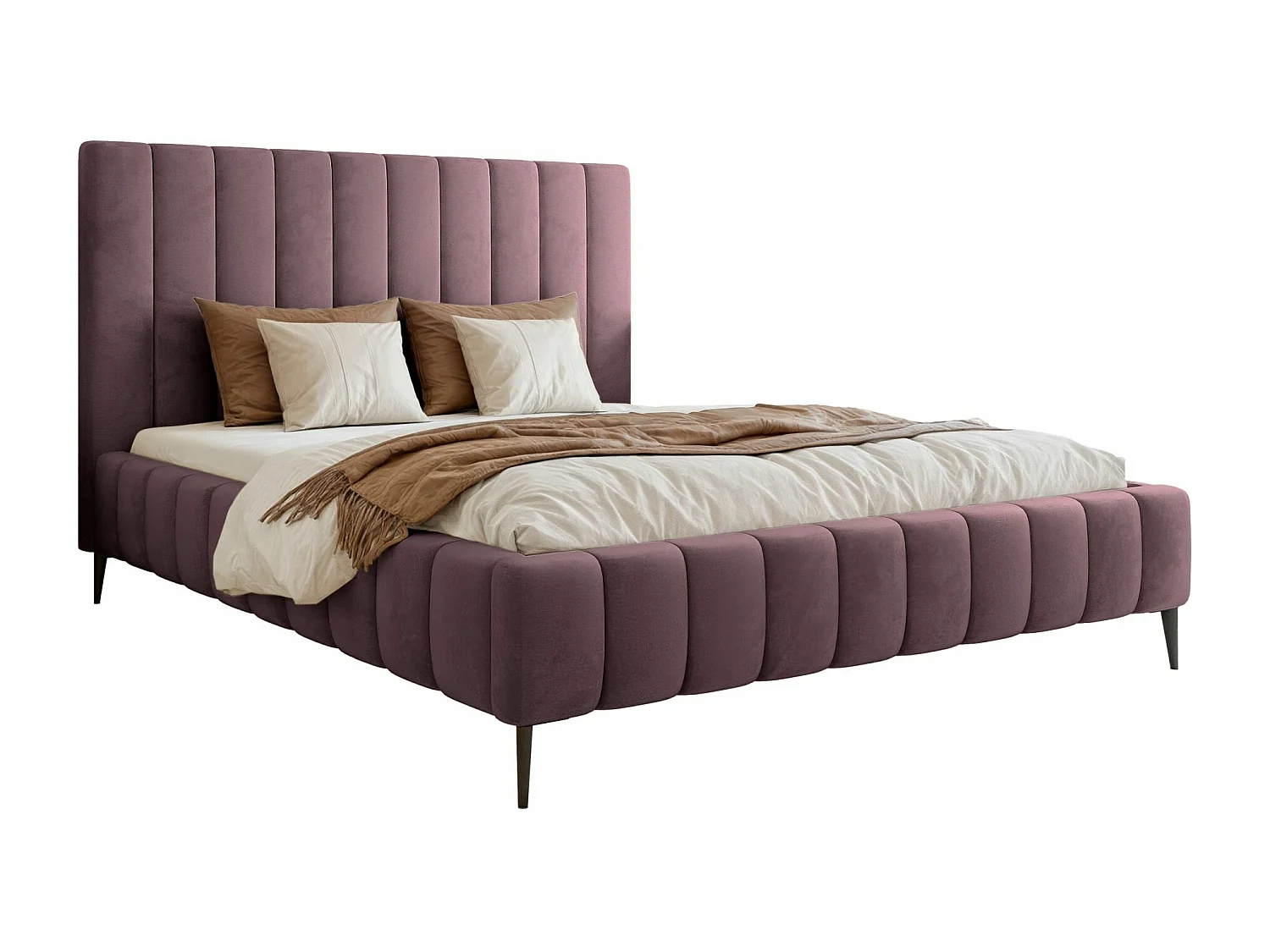 Lit coffre avec pieds - 180x200 cm - en tissu velours violet - FIARRO
