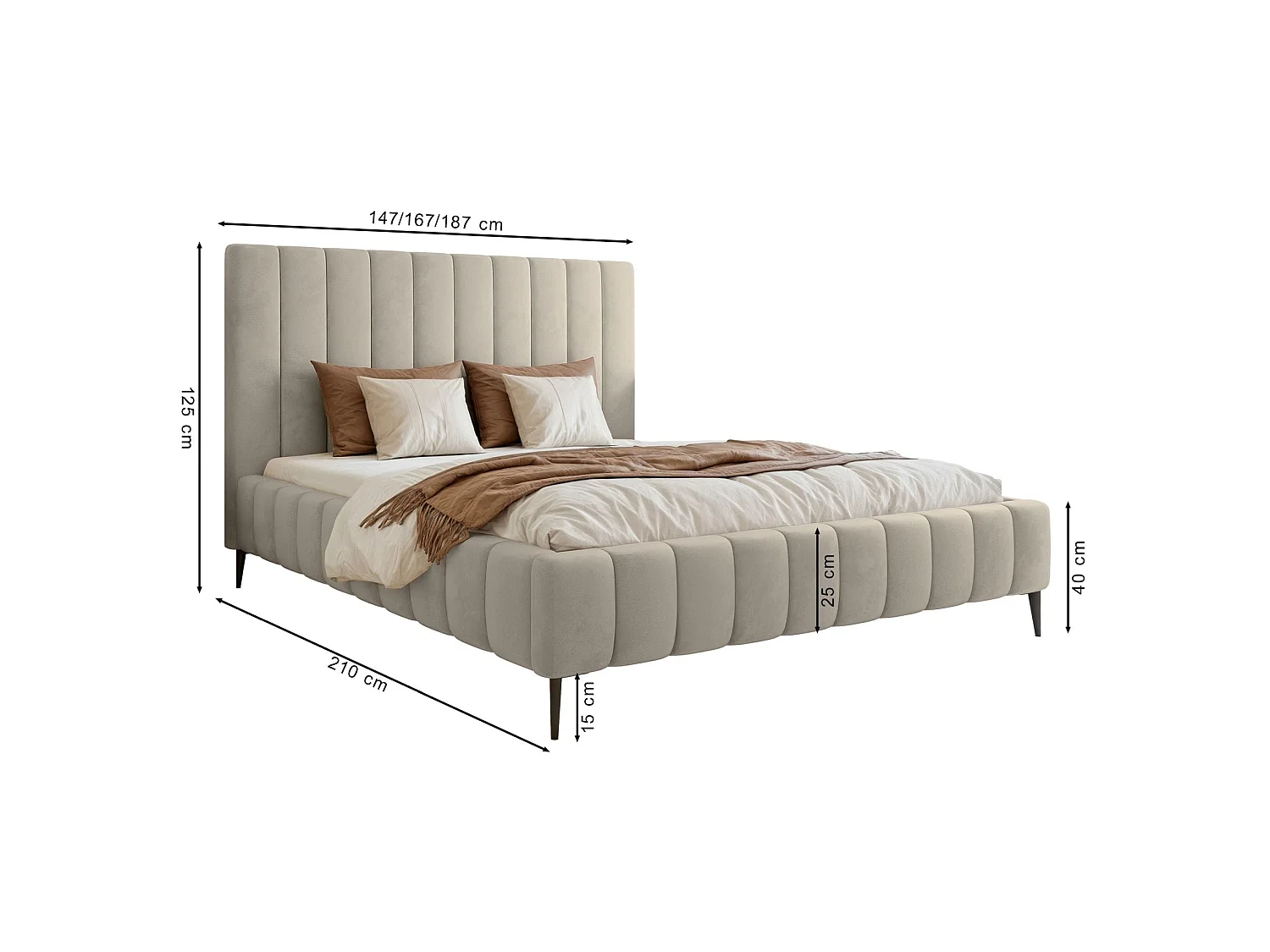 Lit coffre avec pieds - 140x200 cm - en tissu velours beige clair - FIARRO