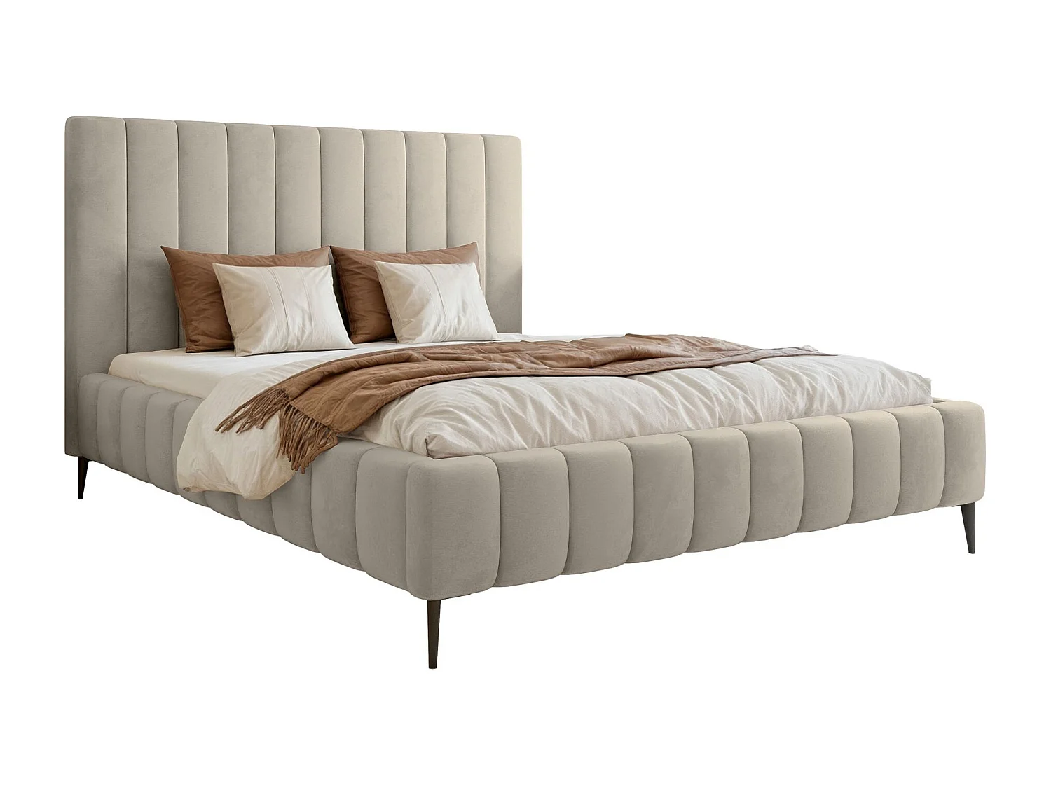 Lit coffre avec pieds - 180x200 cm - en tissu velours beige clair - FIARRO