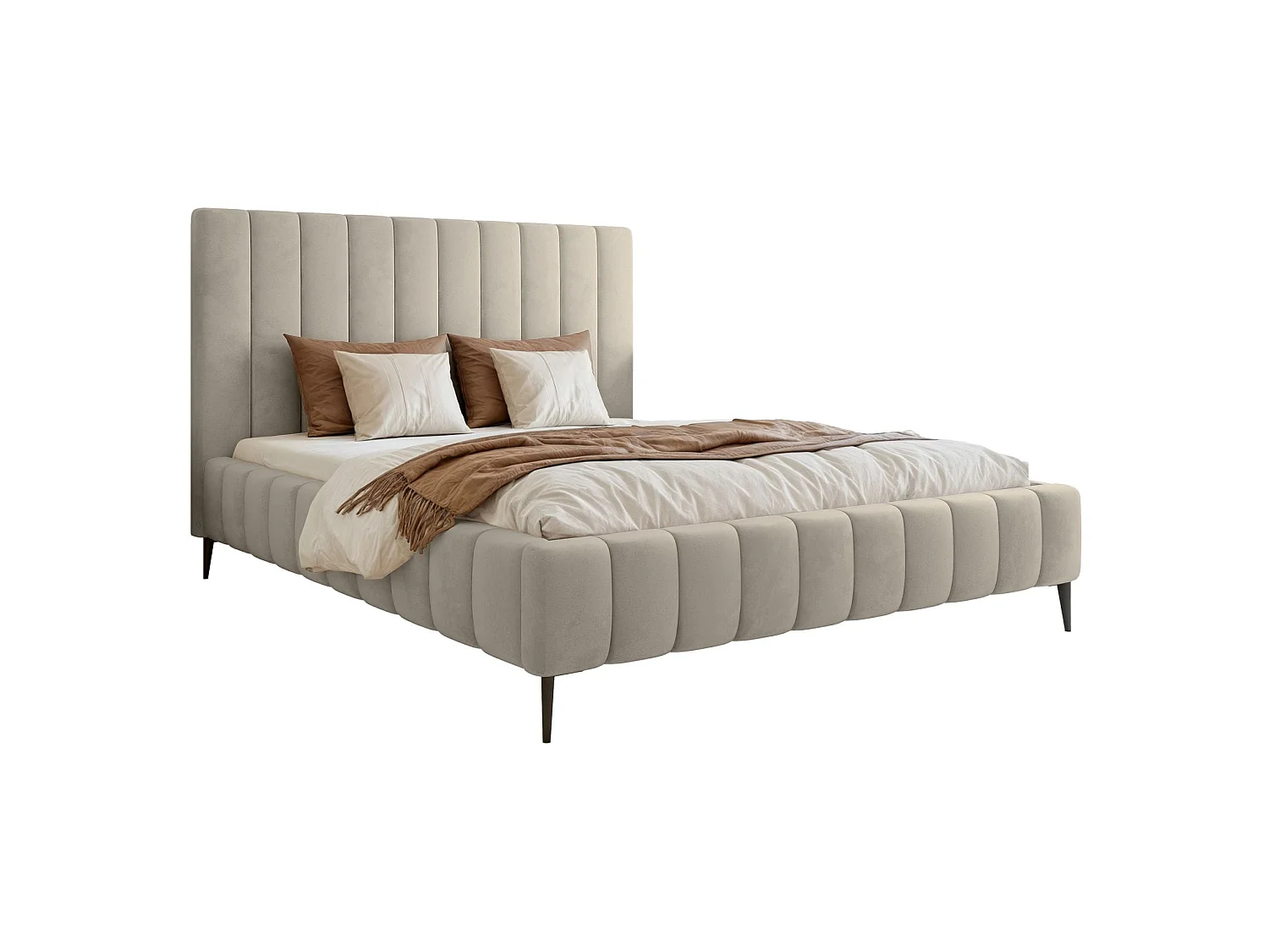 Lit coffre avec pieds - 180x200 cm - en tissu velours beige clair - FIARRO