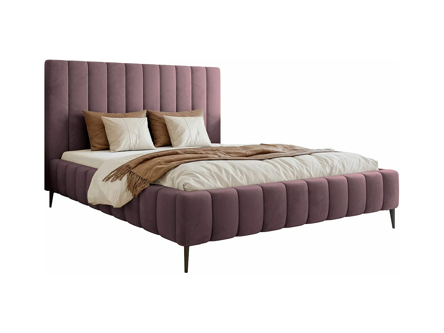 Lit coffre avec pieds - 140x200 cm - en tissu velours violet - FIARRO