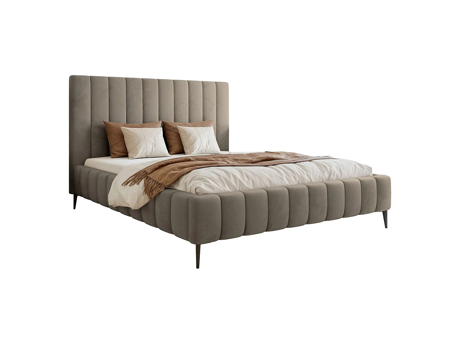 Lit coffre avec pieds - 160x200 cm - en tissu velours gris-beige - FIARRO